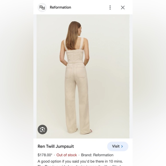 Reformation Ren Twill denim Jumpsuit, size: 2; hemmed for 5’2” - Picture 2 of 9